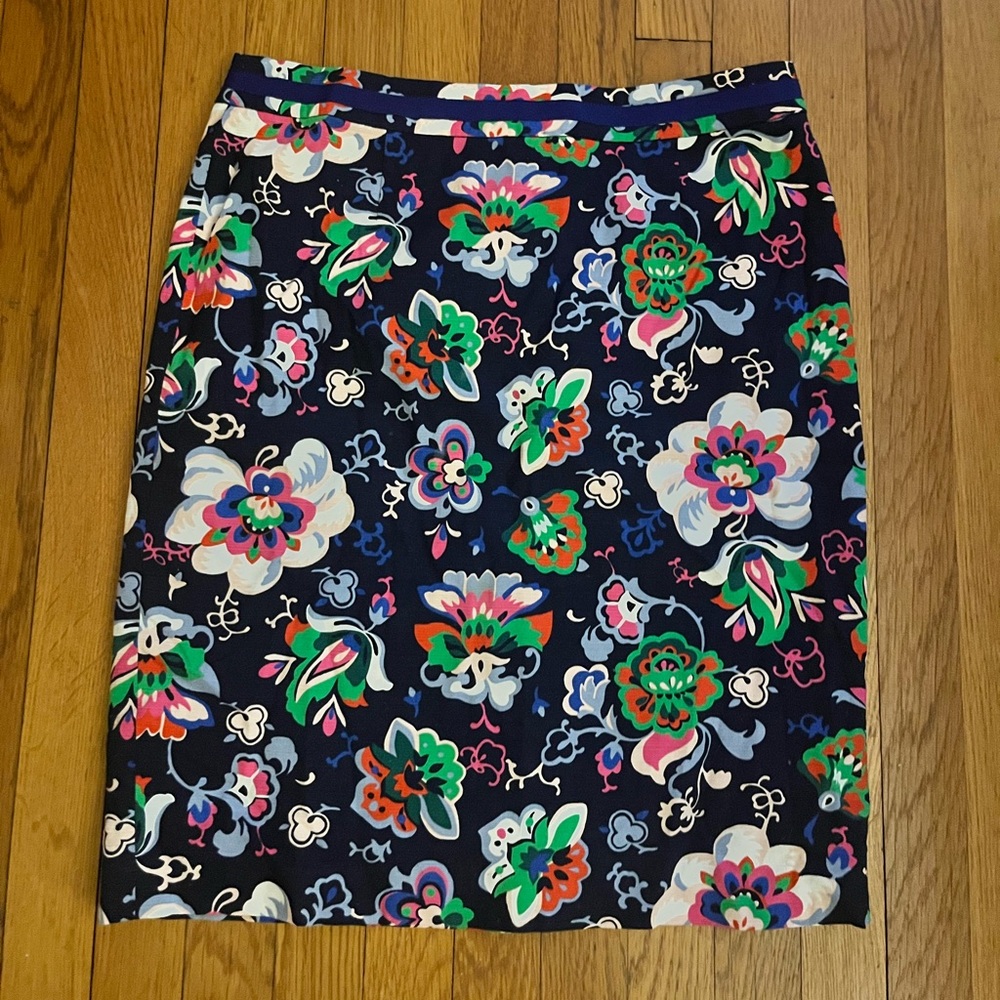 Boden Navy Floral Pencil Skirt